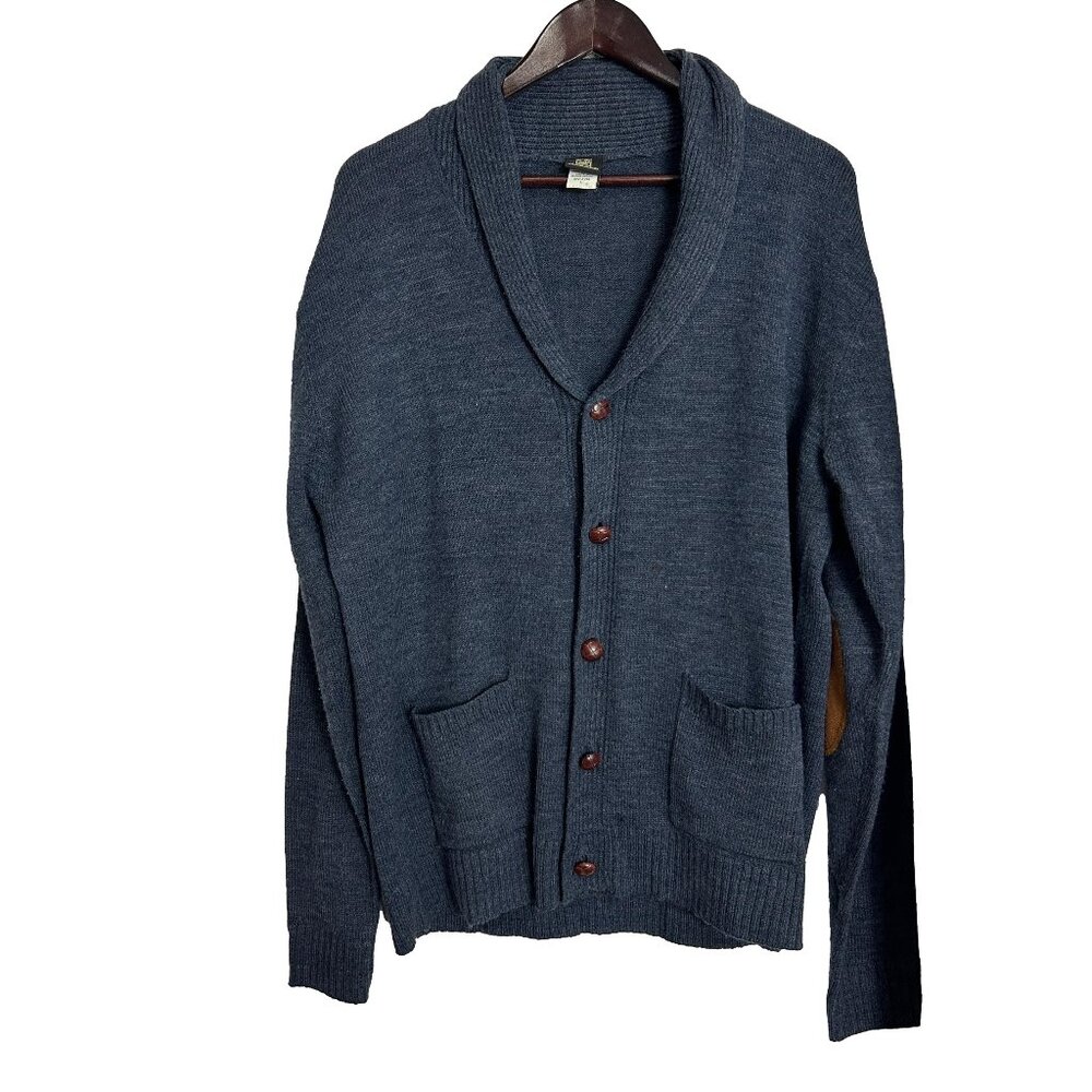 Vintage Haband Mens Large Cardigan Elbow Patches Shawl Collar Grandpacore Blue
